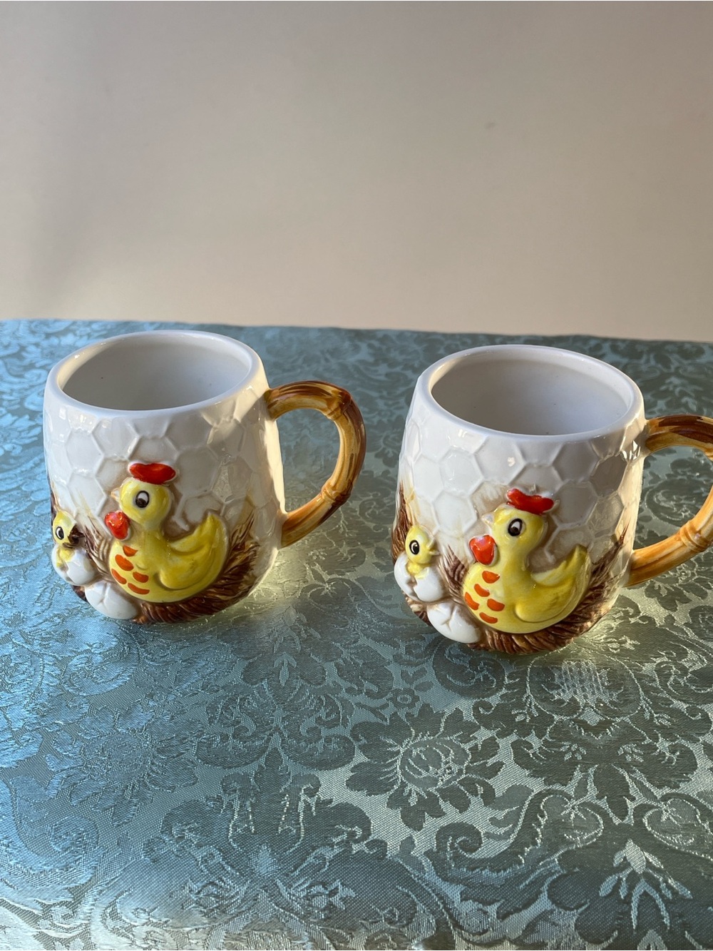 Vintage 1976 Sears "Chicken Little" Ceramic Coffee Mugs - Set of 2 Japan